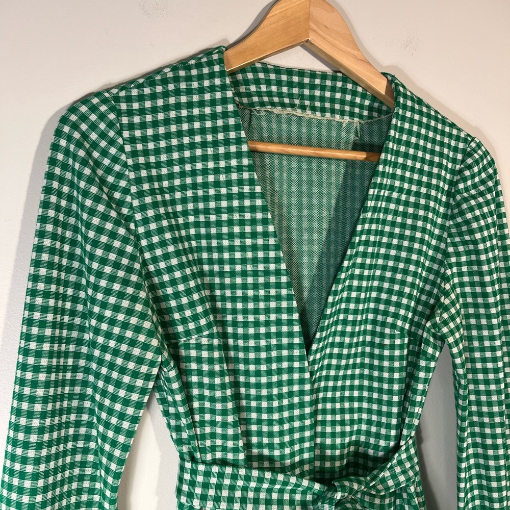 RARE Vintage Green Gingham Belted Tie Waist Blazer Handmade Small - Picture 2 of 11